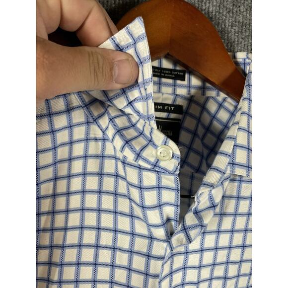 Neiman Marcus Dress Shirt Men's 16 36/37 Blue Check Long Sleeve Trim Fit - Picture 3 of 7